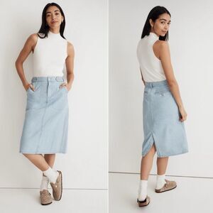 Madewell Size 24 Denim Tab Waist A - Line Midi Skirt in Lynnhaven Wash